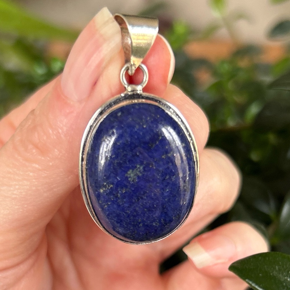 Vintage Sterling Silver Lapis Lazuli Oval Pendant